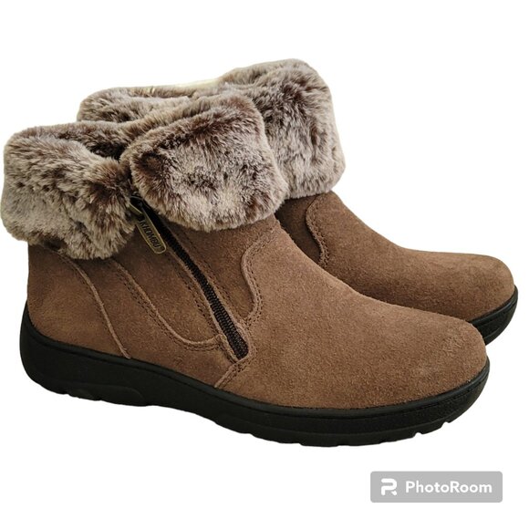 Khombu "Jessica" Ankle Boots Suede Leather Faux Fur Lining Memory Foam New - Picture 1 of 12
